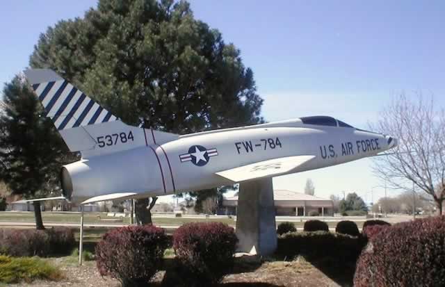 F-100C S/N 53784, Buzz Number FW-784, on display at Mountain Home Air Force Base in Idaho
